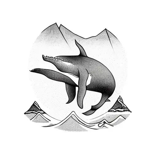 A Majestic Whale Diving Through A Mountain Range