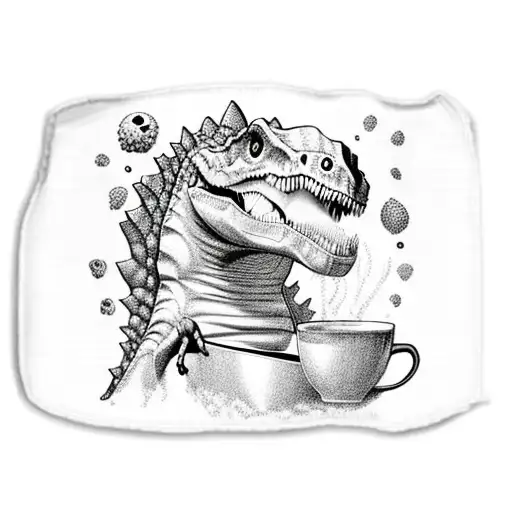 Dinosaur Enjoying A Cup Of Coffee On A Beach Towel