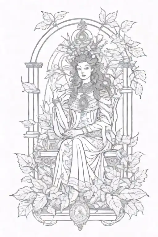Empress Tarot Card With Leaves Around It