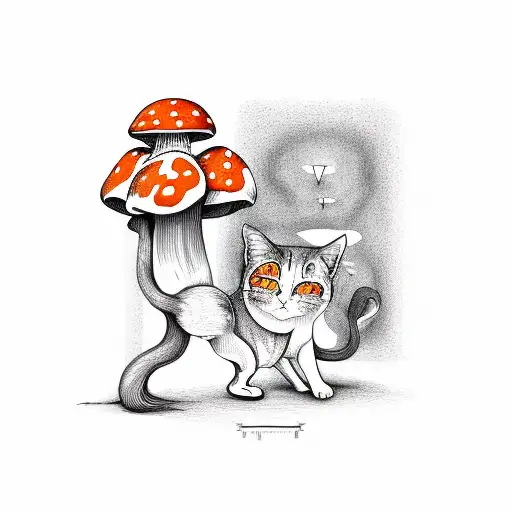 Mushroom With A Orange Cat In Front Of It