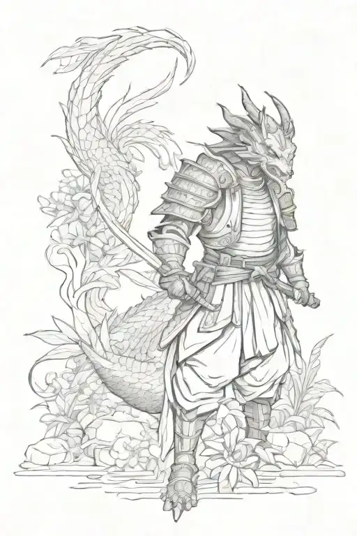 A Dragon Samurai In A Garden