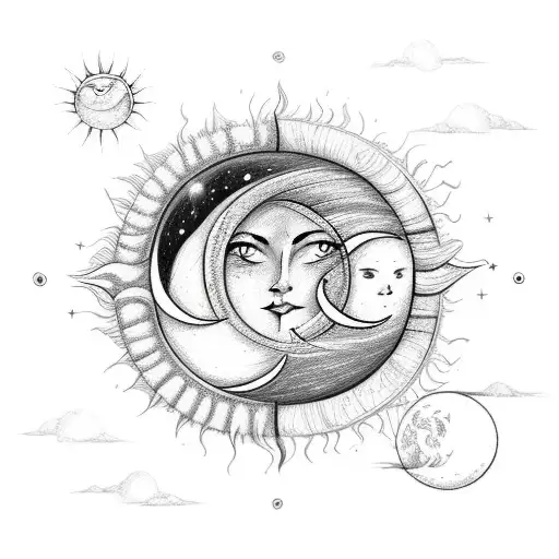 Whimsical Celestial Sun And Moon Kissing Matching