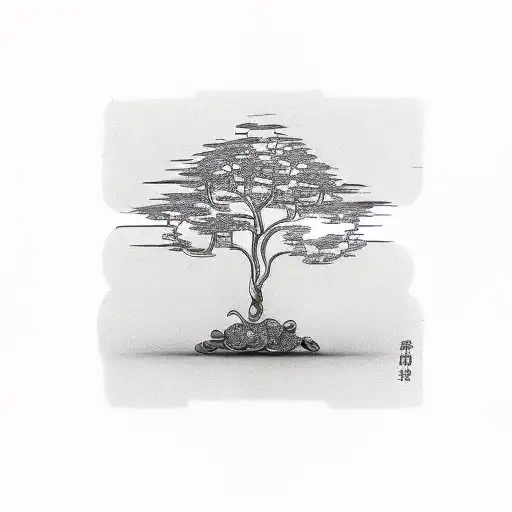 A Detailed Sketch Of A Money Tree With Gold Leaves