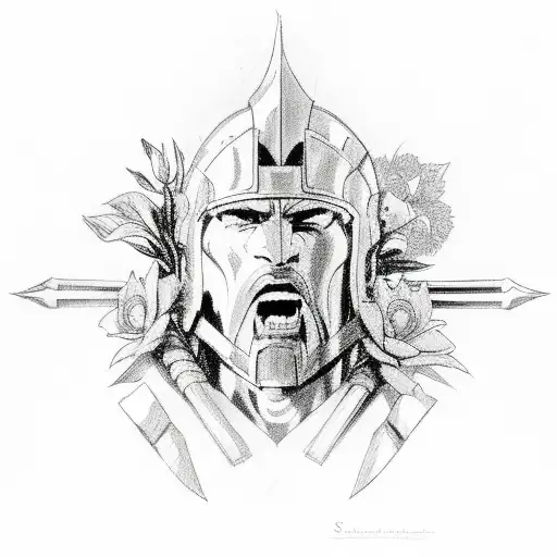 Spartan Looking Down At His Army And Flowers To Show Love