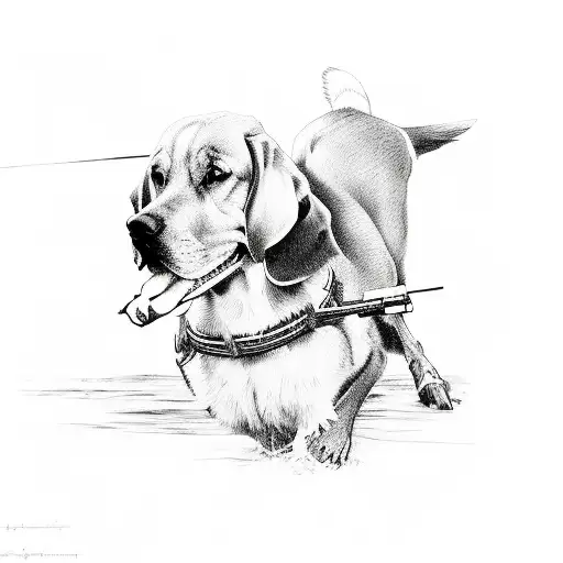 Hunting Dog Holding Sideways Duck