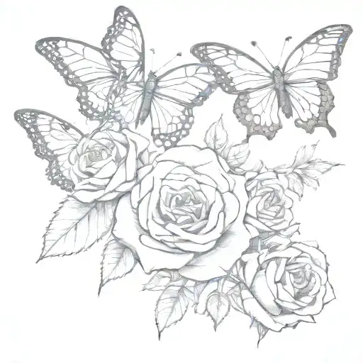 Butterflies Flying Around A Red Rose Intertwined On A Vine With Thorns In A Circle Like A Crown