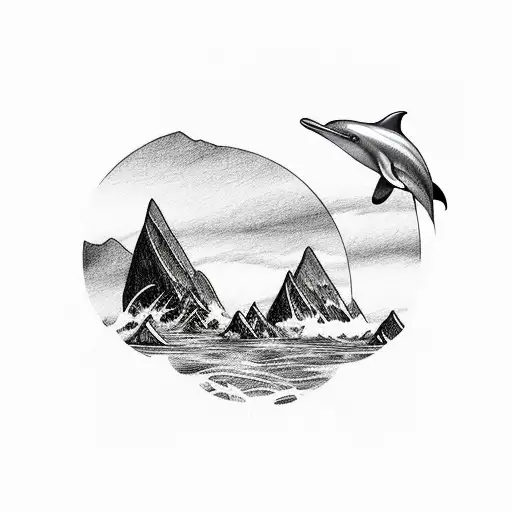 Sunset Mountains Ocean Dolphin