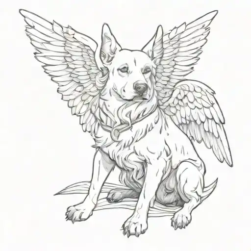 Sketch Style Tattoo Of A Dog Wearing Angel Wings