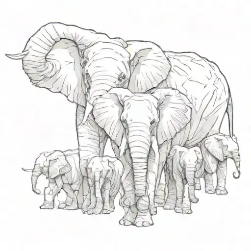 Elephant Family Of 5 Facing Forward