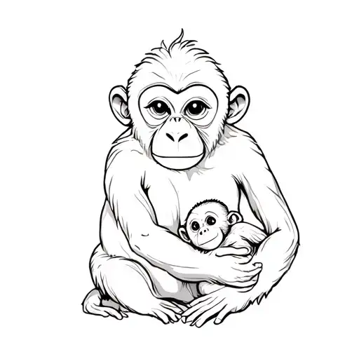 Monkey Gently Cradling The Baby Monkey