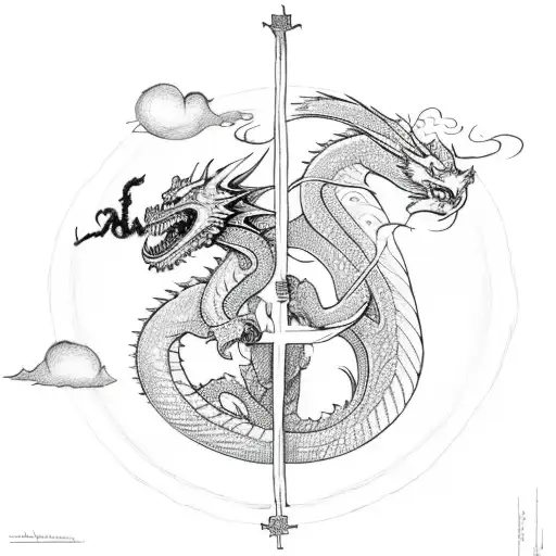 A Sketch-style Dragon Breathing Fire Around A Religious Cross