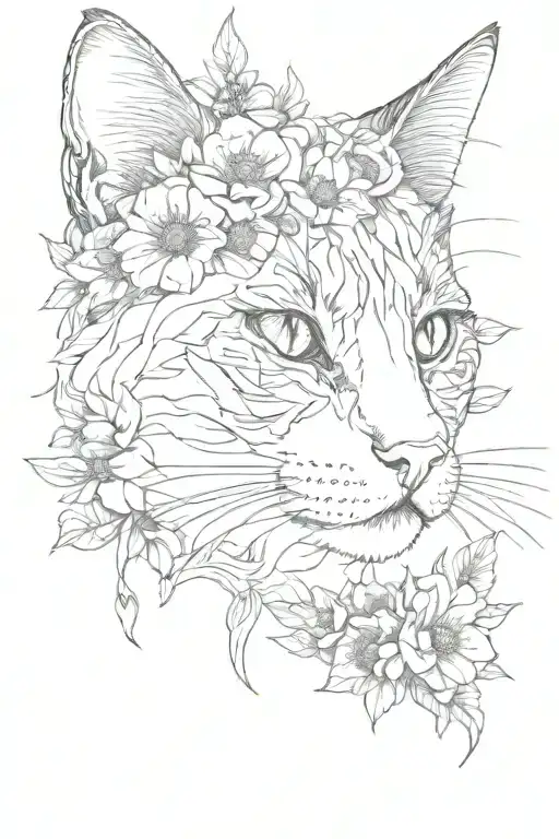Cat Face With Flowers Around It