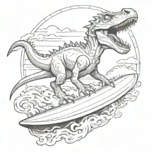 Dinosaur On Surf Board