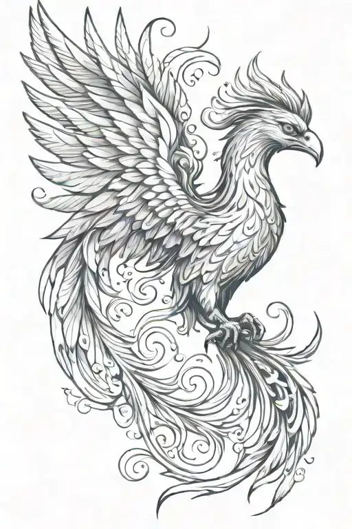 Phoenix Facing Right With Wing Above Head