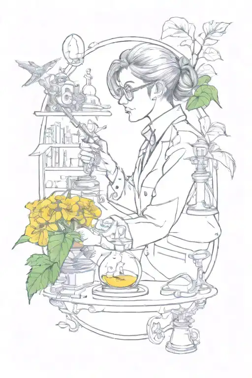 An Anime-inspired Tattoo Of Female Scientist Conducting Simulations