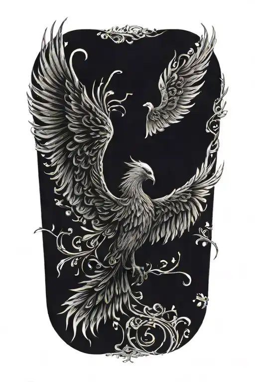Black And White Phoenix With Wings Above Head Emerging With No Background