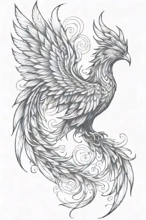 Phoenix With One Wing High And The Other Low Emerging