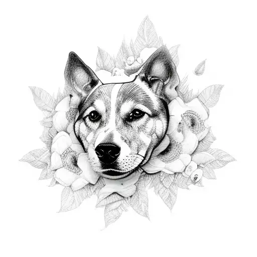 Shape Of Dog Stafford With Flowers Around