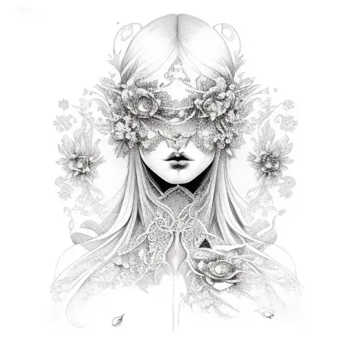 Dark Feminine Figure Adorned With Intricate Floral Patterns