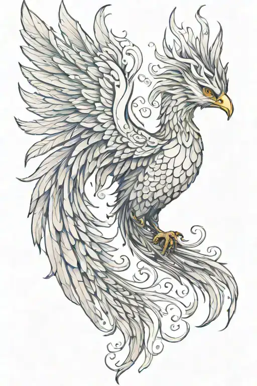 Phoenix Facing Right With Wing Above Head