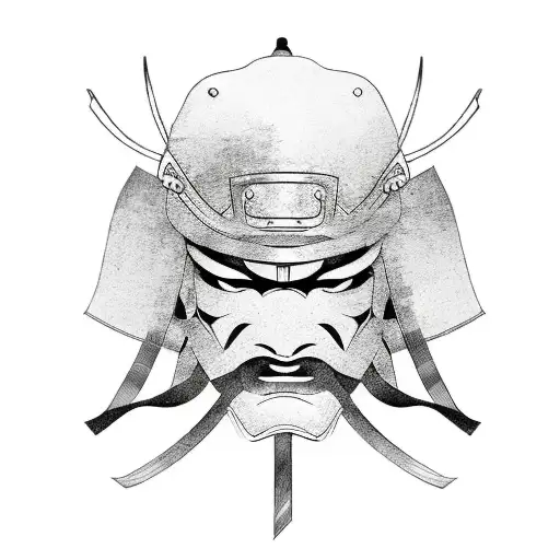 Samurai Mask With Sakura Flowers