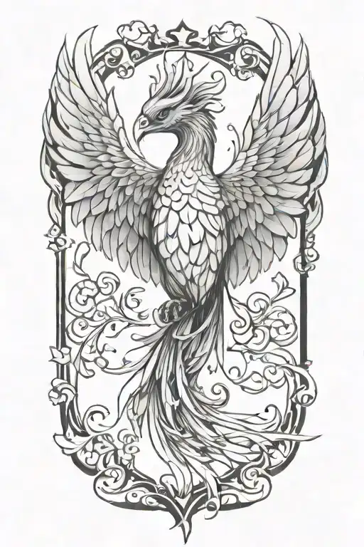 Black And White Phoenix With Wings Above Head Flapping No Backgrond