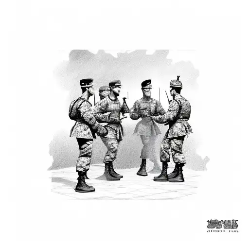 A Group Of Military Soldiers Bonding Over Drinks In A Traditional South East Asian Setting