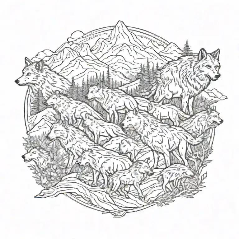 Pack Of Wolves In Mountains