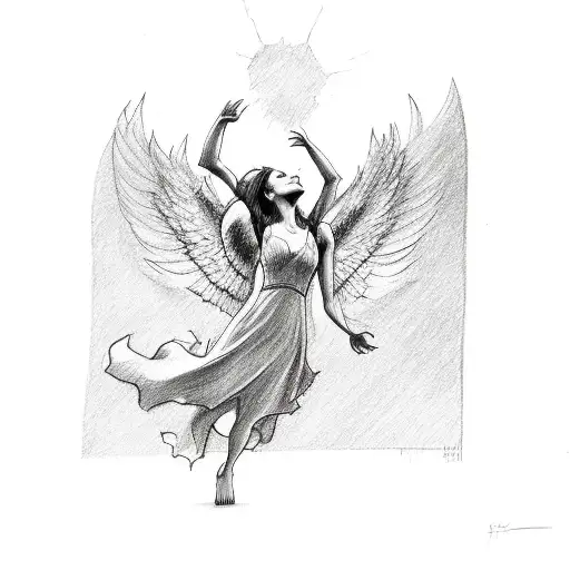 A Sketch Of A Fallen Angel Reaching For The Sky