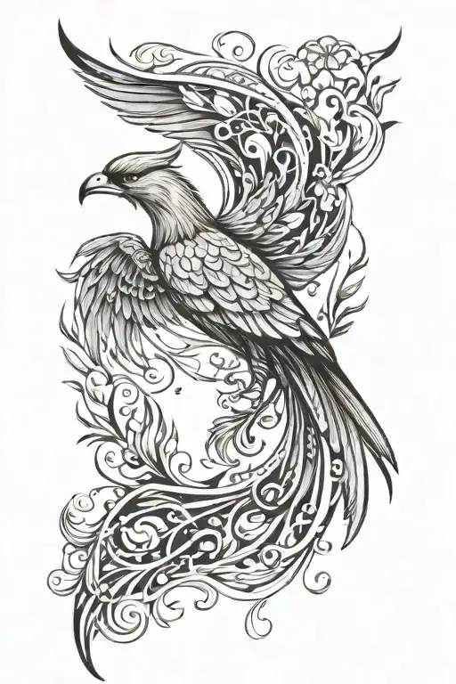 Phoenix With One Wing High And The Other Low Emerging