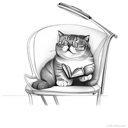 A Chubby Cat Sitting In A Lawn Chair Reading A Book