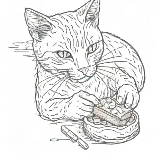 Grey Cat Eating Bread
