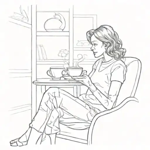 A Sketch Of A Mother Enjoying A Quiet Moment With A Cup Of Coffee In Her Favorite Room At Home