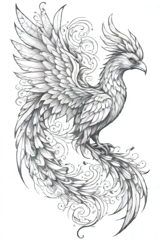 Phoenix With One Wing High And The Other Low Emerging