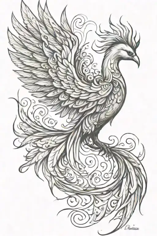 Phoenix With One Wing High And The Other Low Emerging