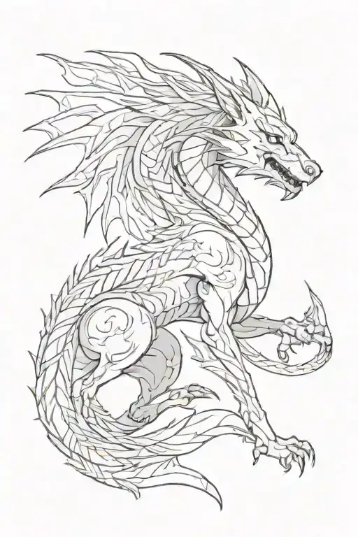 Dragon Behind A Wolf Standing