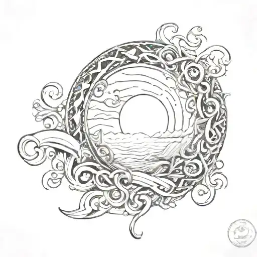 Sun Rise Over Ocean Waves Celtic Swirls