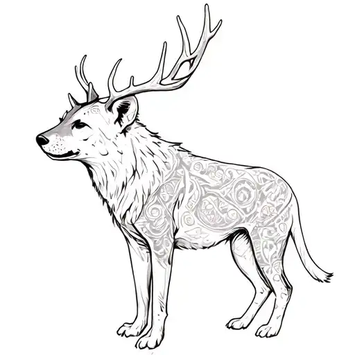 Hyena With Deer Antlers Fullbody
