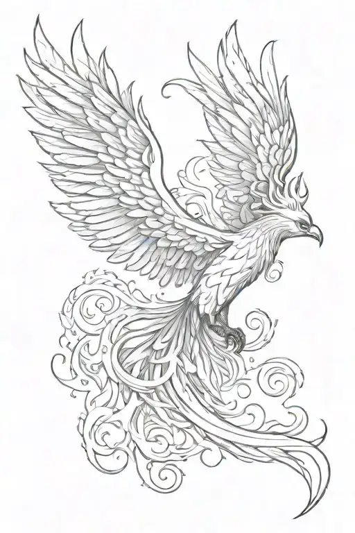 Peaceful Flying Phoenix With Wings Open And Flames