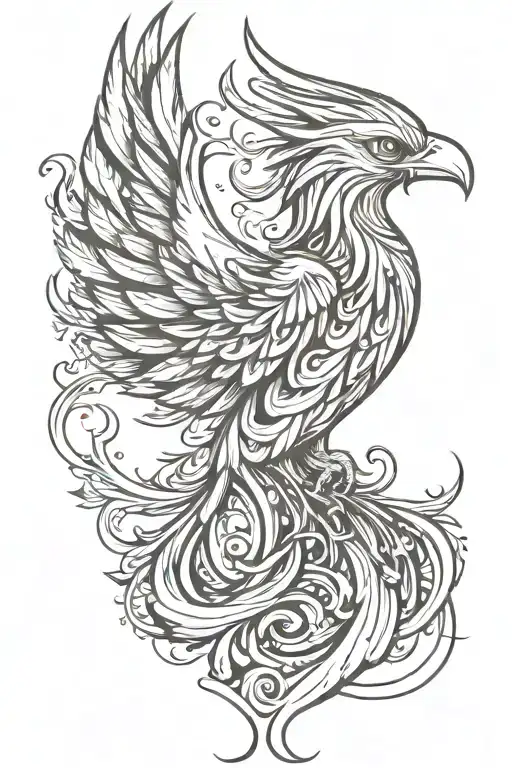 Phoenix With One Wing High And The Other Low Emerging