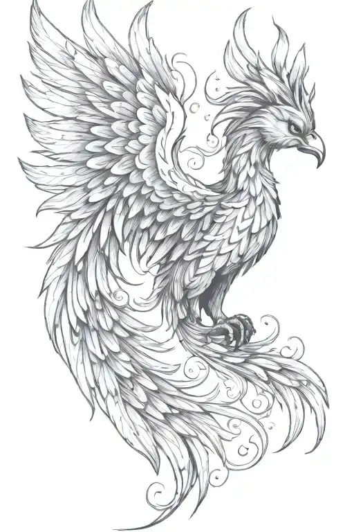 Phoenix Facing Right With Wing Above Head