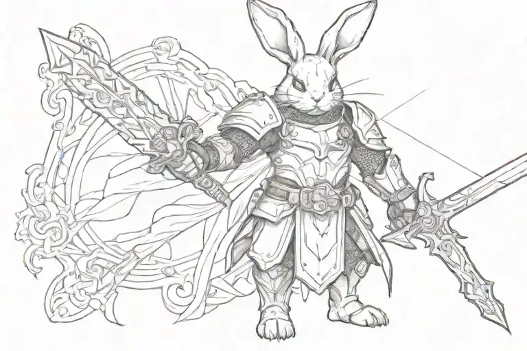 Bunny Wearing Armor Holding A Sword
