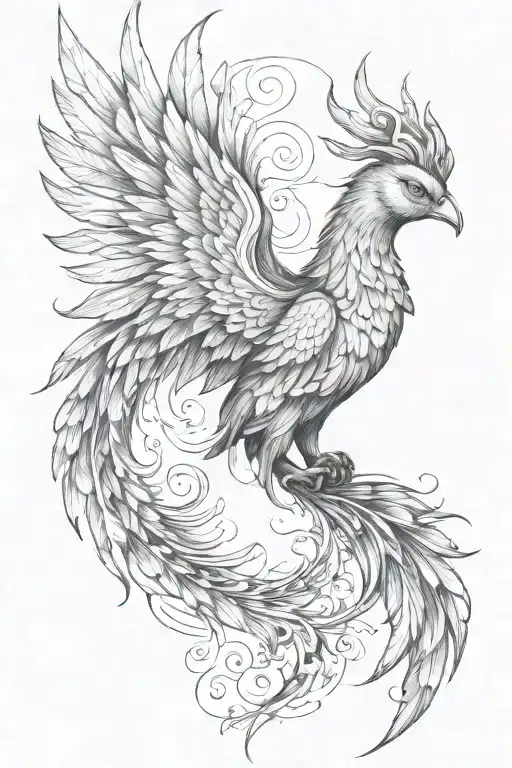 Phoenix Facing Right With Wing Above Head
