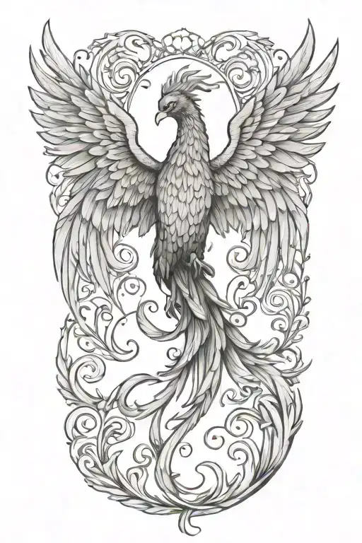 Black And White Phoenix With Wings Above Head Flapping No Backgrond