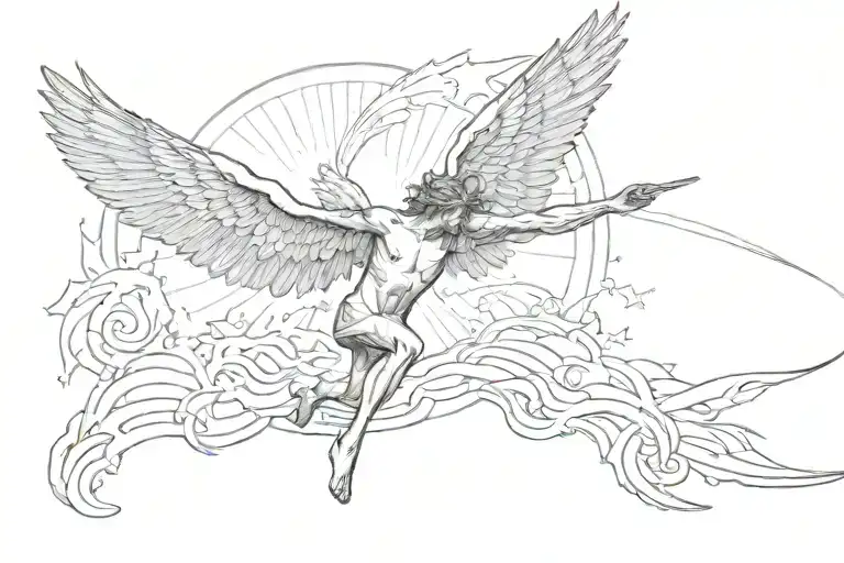 Icarus Falling From The Sun With Long Rays Shining