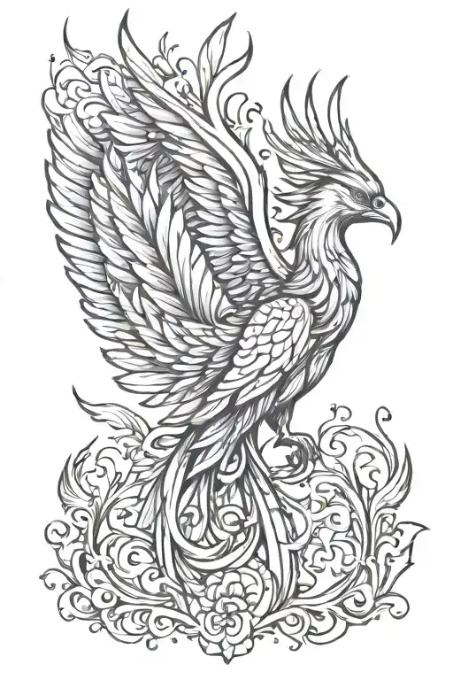 Phoenix With One Wing High And The Other Low Emerging