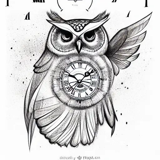 Owl Holding A Clock