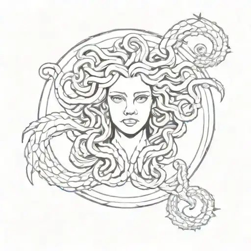Medusa Gorgon In Sketch Style On A Piece Of Ancient Stone Slab