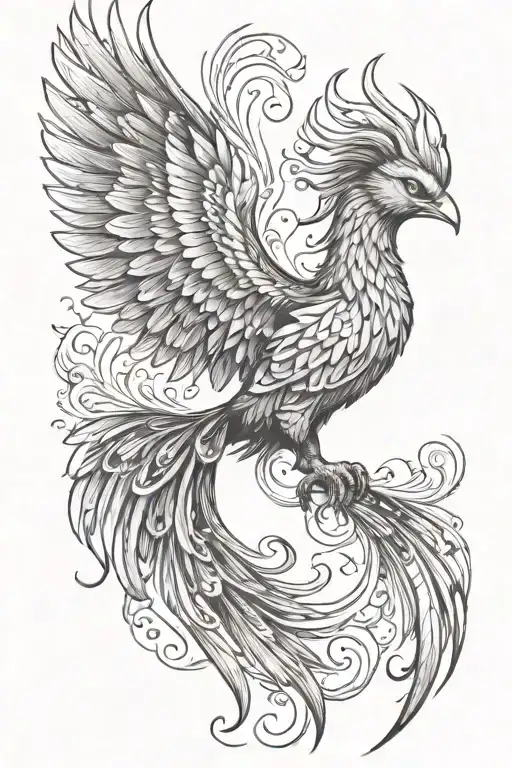Phoenix Facing Right With Wing Above Head