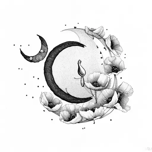 Crescent Moon With Poppies